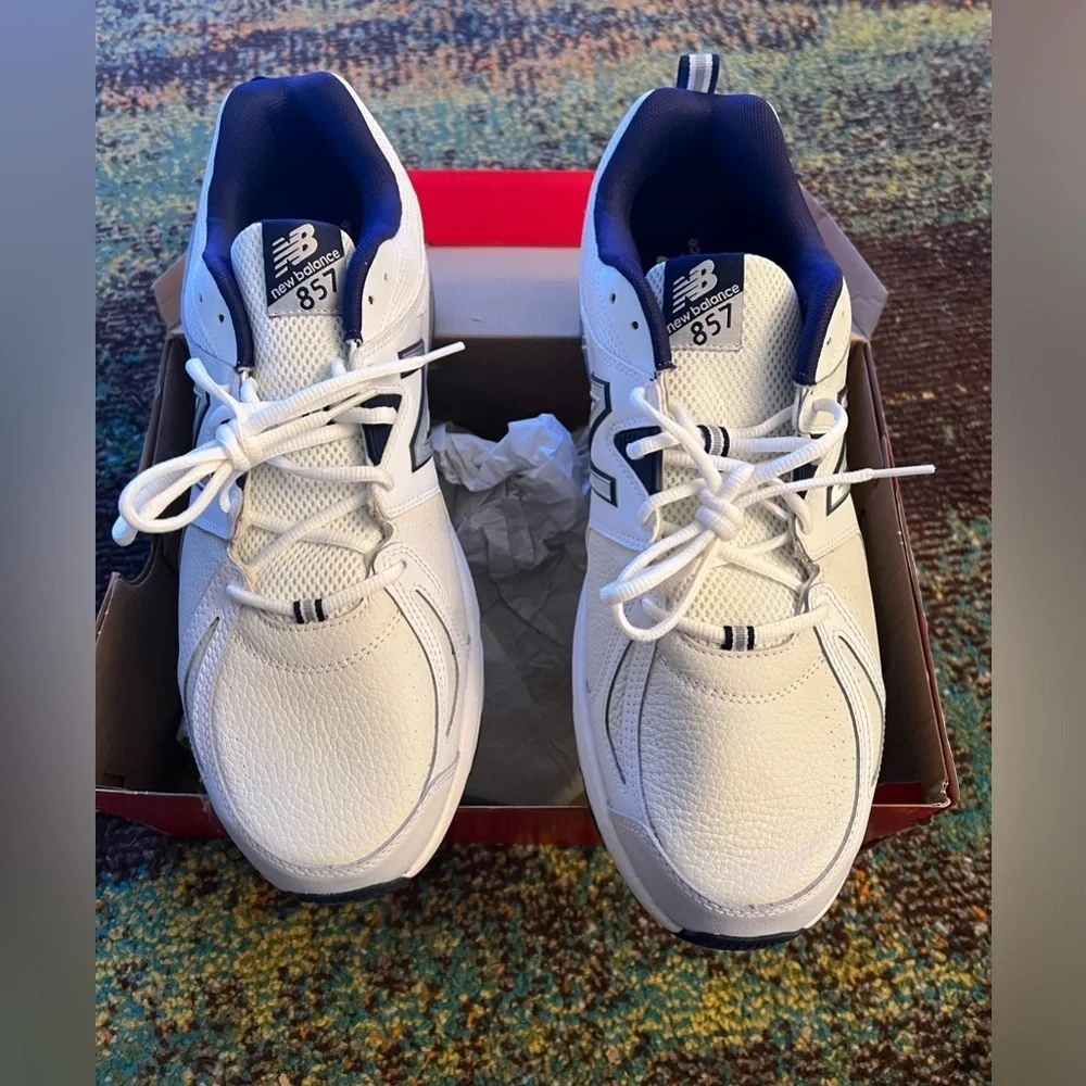 New Balance White and Navy Sneakers